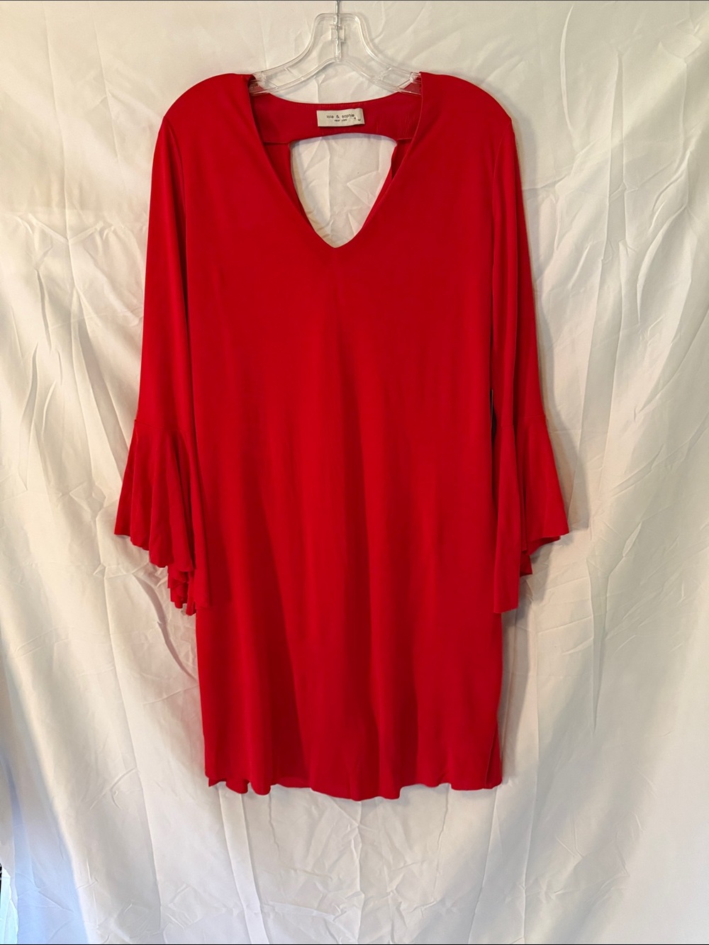 Vibrant Red V-Neck Shift Dress with Flared bell Sleeves